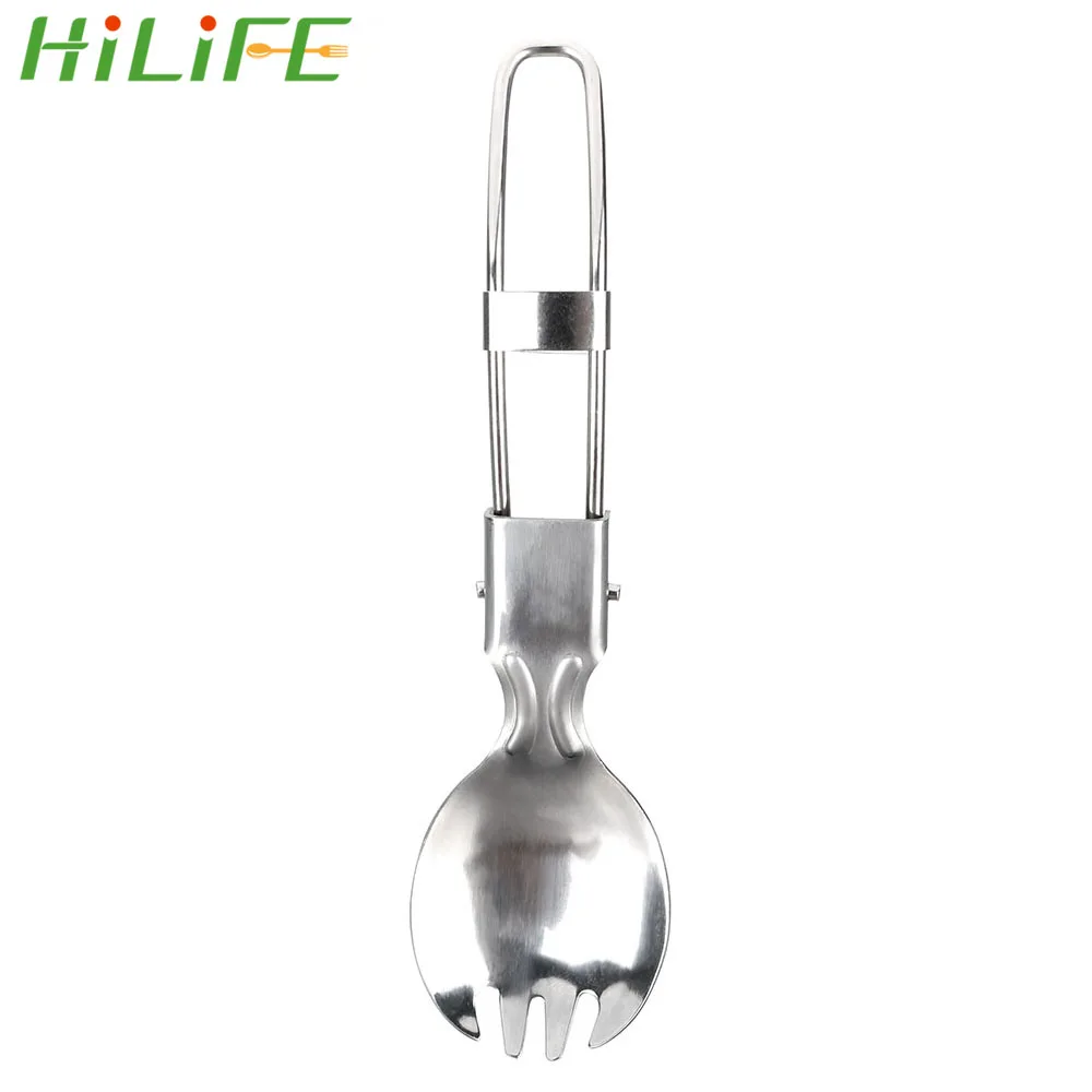Портативная легкая ложка HILIFE 2 в 1 для пикника складная из нержавеющей стали