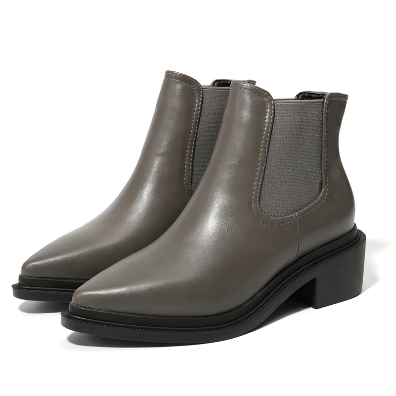 

NIS Women Pointed Toe CAnkle Boots, Black/Caramel Ladies Fall Winter Warm Boots, Solid 5cm Mid Heel Comfortable Shoe
