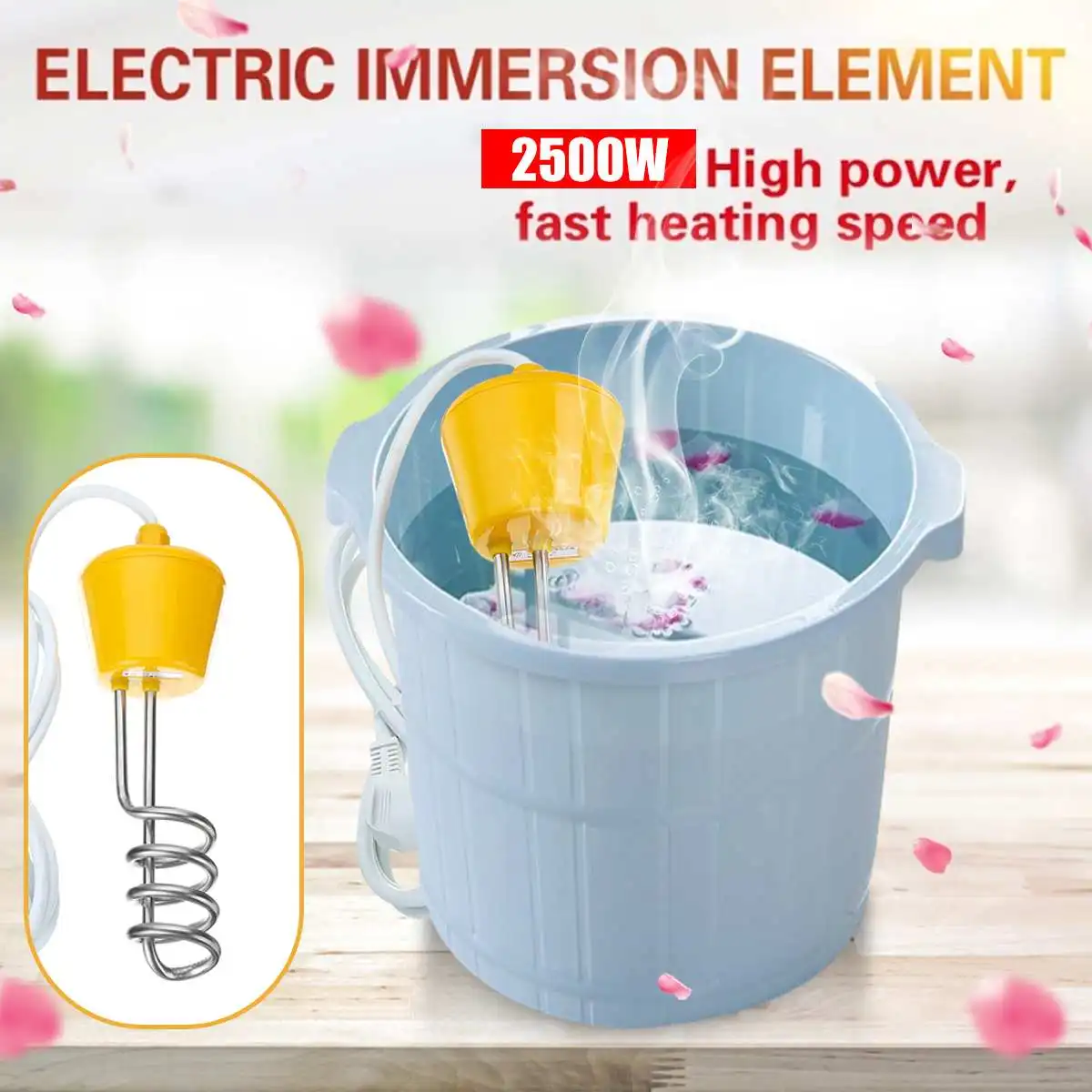 

2500W Immersion Water Heater Mini Electric Heater Heating Element Water Boiler for Travel Bath Tub Home 2m Cable
