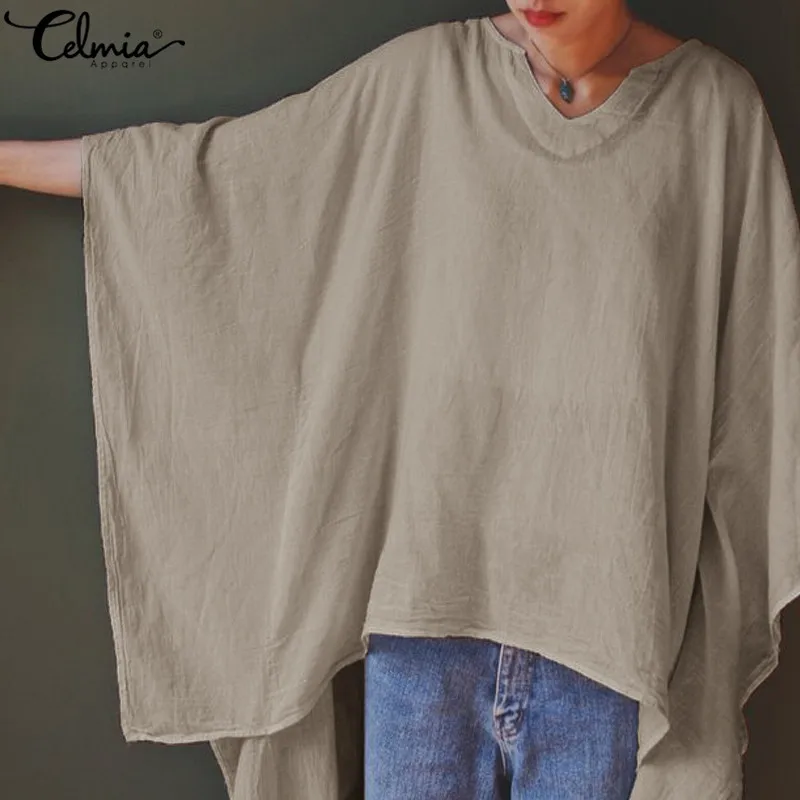 

Celmia Women Long Shirt 2019 Summer Asymmetric Vintage Blouse Casual Batwing Sleeve Top Tunic Shirt Loose Blusas Mujer Plus Size
