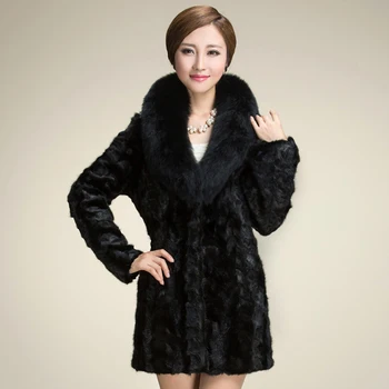 

High Quality Faux Fur Coat Manteau Femme Fox Furs Collar Coats Womens Thick Warm Faux Fur Coat Solid Black Plus size XXXL