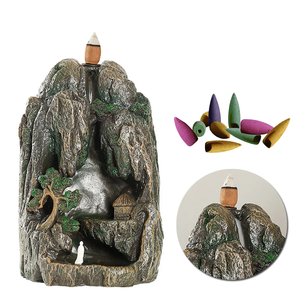 

Resin Fake Mountain Smoke Waterfall Backflow Incense Burner Censer Home Office Teahouse Temple Decors