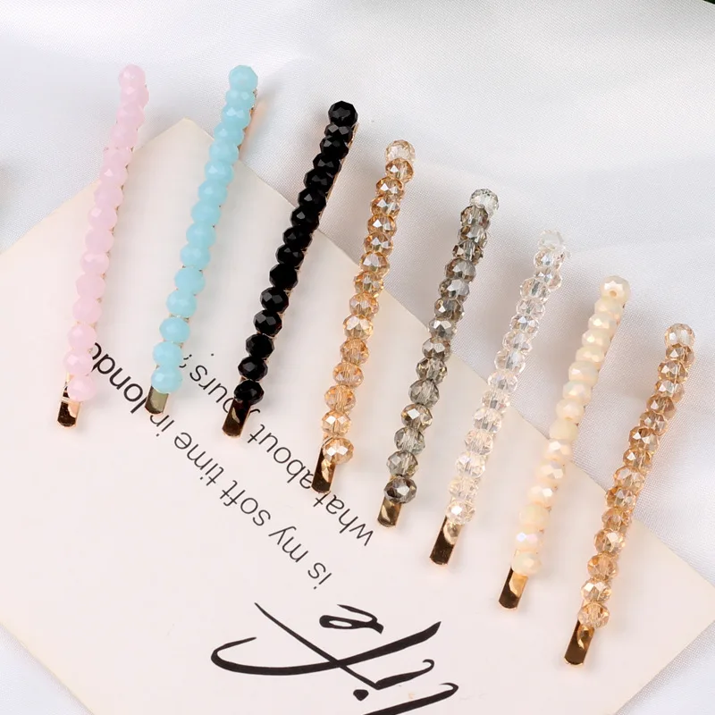 

Korea Handmade Braided Multicolor Beads Hair Clips Metal Candy Color Crystal Hairpins For Women Barrettes Hair Accessories