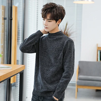 

2018 New Pattern Chenille High Lead Sweater dress cardigan men Man winter Casual Long Sleeve Elegant Pullovers Solid