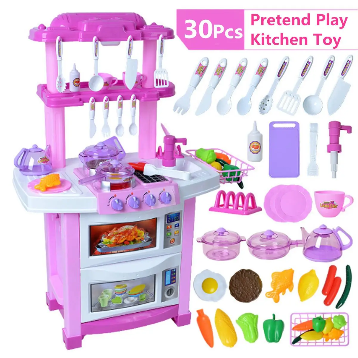 

Light Sound Children Education Gifts 30Pcs Light Sound Pretend Play Toy Kids Kitchen Cooking Role Set Plastic Food Toys
