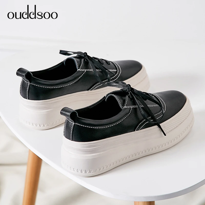 

ODS Platform Sneakers New Women High Heel Lace-up Women's Shoes British Style Spring Autumn British Style Casual Shoes Off White