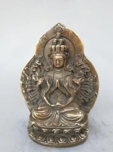 

Chinese Carved Pure Copper Brass Bronze Thousand-Hand Kwan-yin Buddha Statue