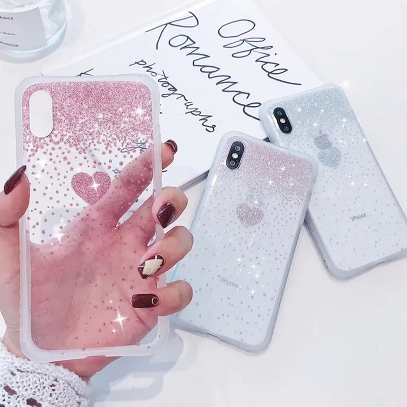 

Moskado For iPhone 7 Case Bling Love Heart Clear For iPhone X 6 6S 7 8 Plus XR XS Max Phone Cases Hard PC Shockproof Back Cover
