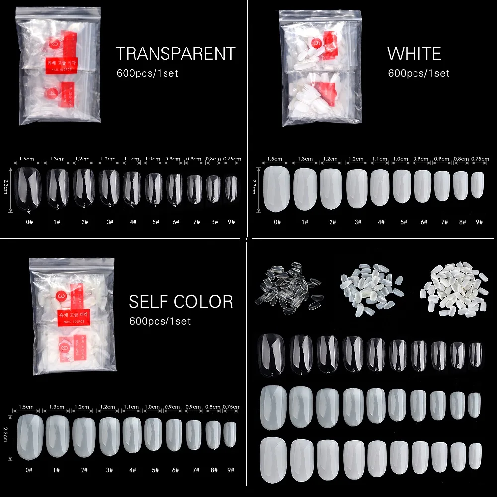 

ELECOOL 600pcs Transparent/Natural Round Head False Nails Nail Art Tips Art Tips Flat Shape Full Cover Manicure Fake Nail