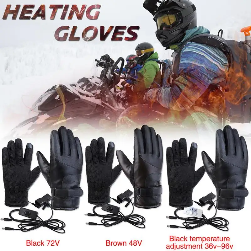 1pair PU Leather Heating Gloves Motorcycles Winter Touch Screen Motorbike Riding Mitten Windproof Waterproof Warm Electric Glove