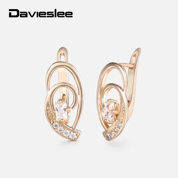 Cubic Zircon Earrings for Women Girls 585 Rose Gold Pink CZ Swirl Shaped Womens Earrings Wholesale Jewelry Gifts for Women KGE98