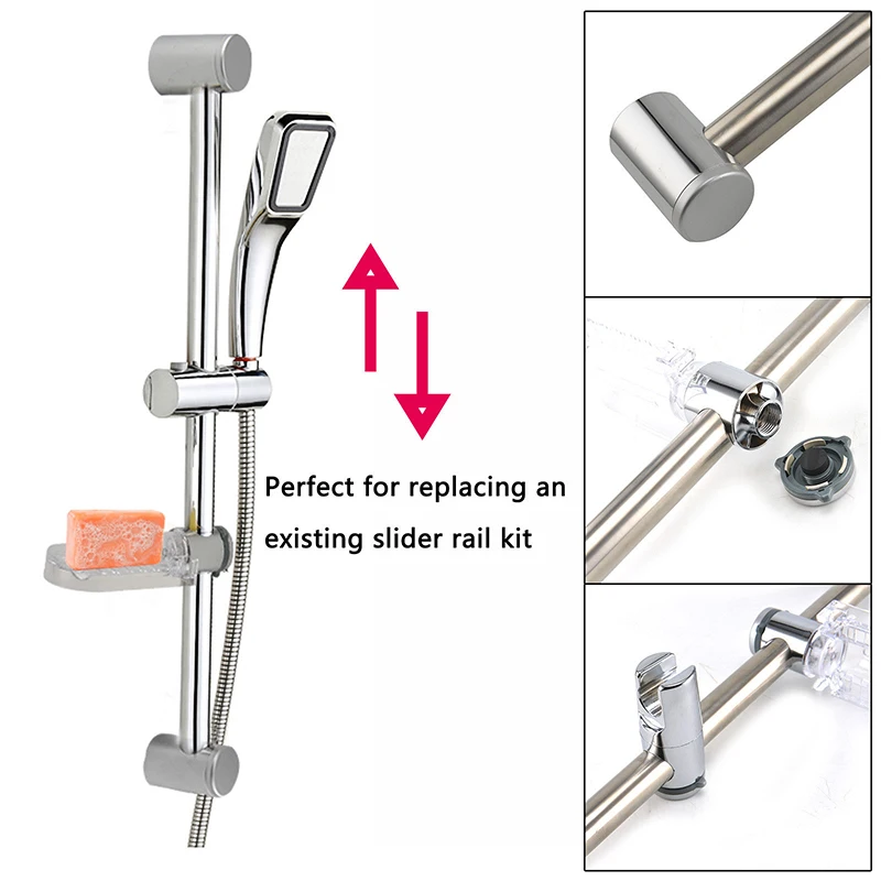 

Adjustable Riser Slide Rail Bar with Soap Dish Chrome Shower Head Holder Kit