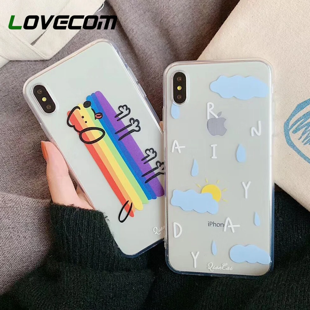 

LOVECOM Cute Cartoon Cloud Rainbow Transparent Case For iPhone X XS Max XR 6 6S 7 8 Plus Soft TPU Protector Phone Cover Shell