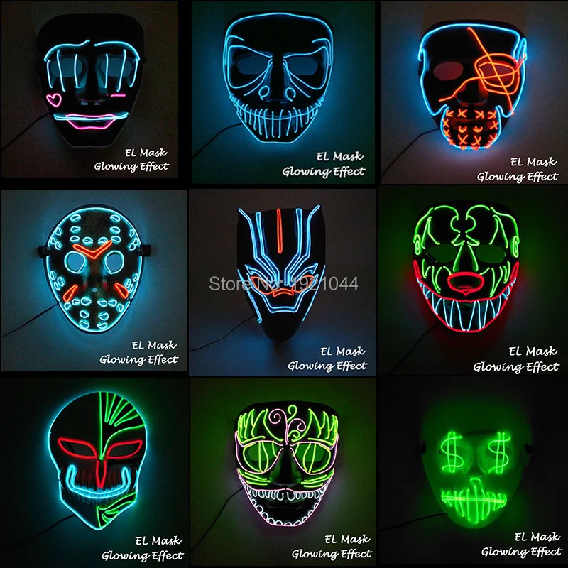

Creative New Style EL Mask EL Wire Glowing Mask Halloween Party Decoration LED Light up Mask Hallween Scary Theme Party Cosplay