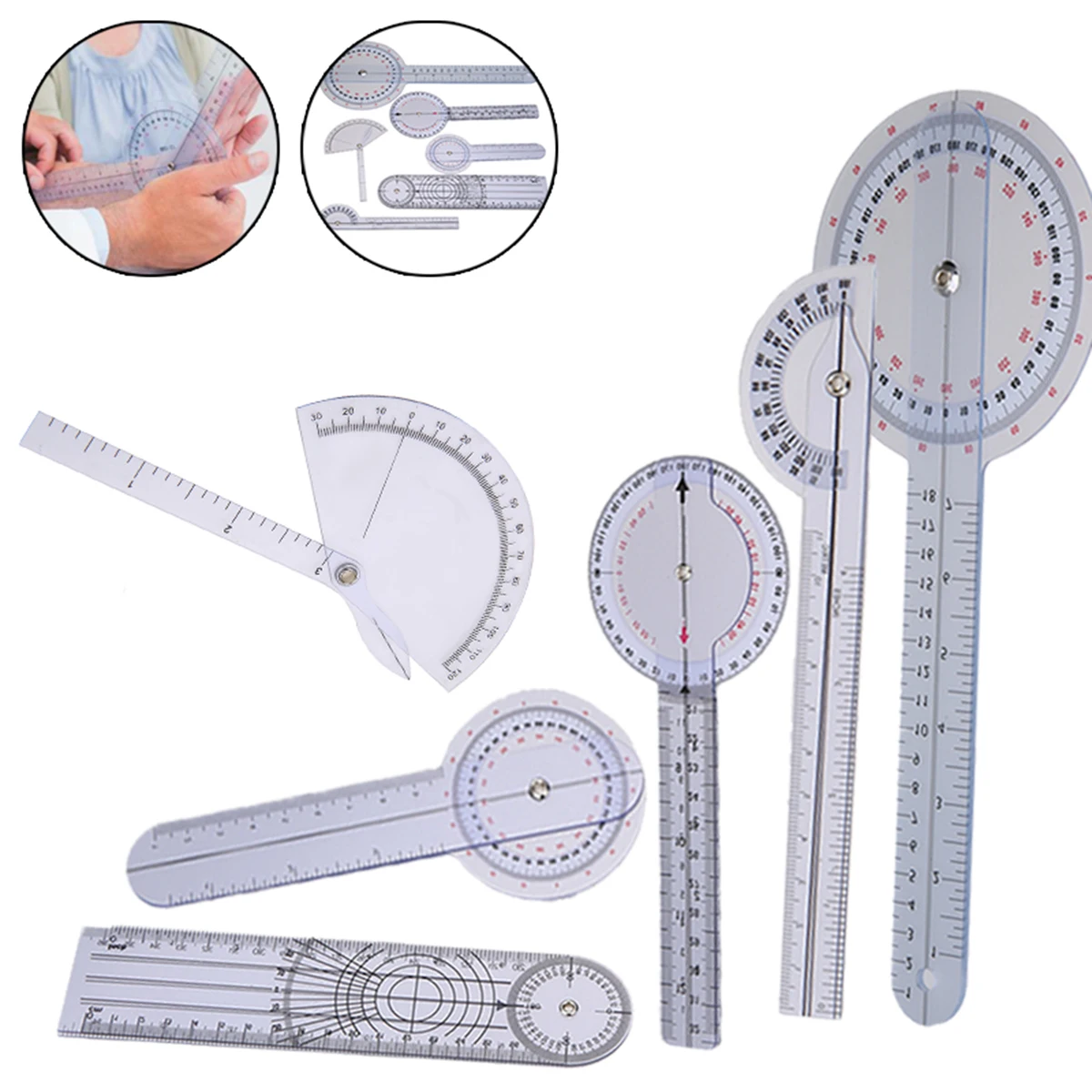 6pcs/Set Spinal Finger Goniometer 180/360 Degree Ruler Practical Medical Angle Protractor