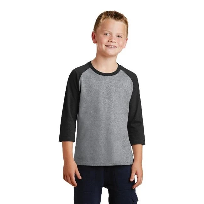 Port &amp Co PC55YRS Youth Core Blend 3 by 4-Sleeve Raglan T-Shirt Tee Athletic Heather Jet Black - Medium |