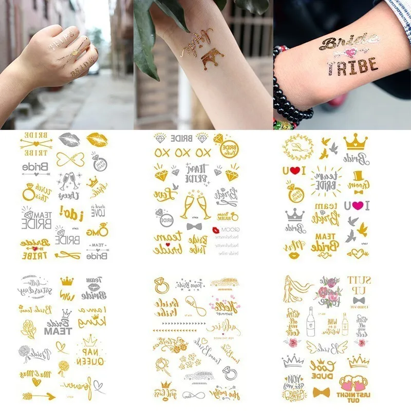 Tattoos Gold Silver Bride Tribe Maid of Honour Ring Wedding Hen Do Night Party 