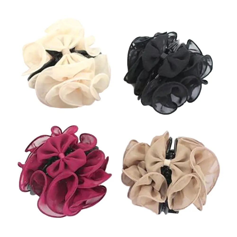 4pcs Hair Claw Clips Large Rose Flower Chiffon Hair Accessories Hair