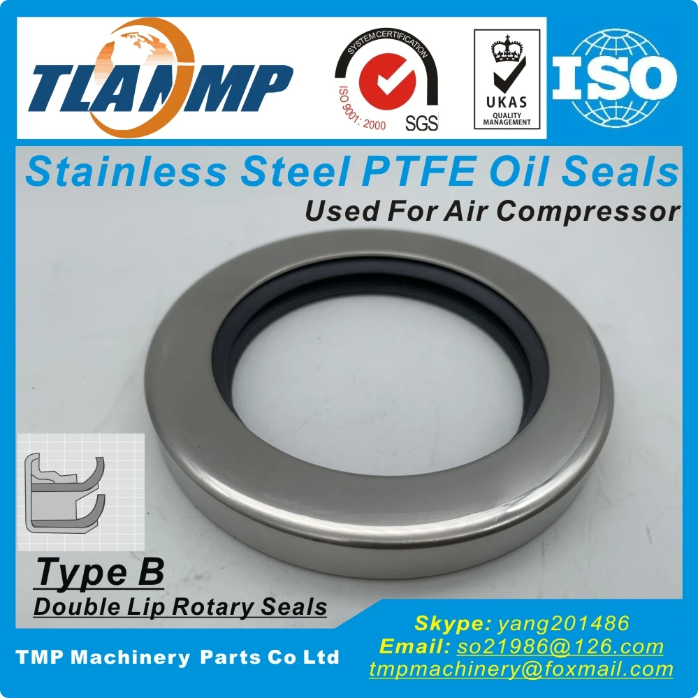 Inner size 75/80/85/90/95/100/105/120/125mm Dual Lip Rotary Seals ,Type B Stainless steel PTFE Oil Seals Used for Air Compressor
