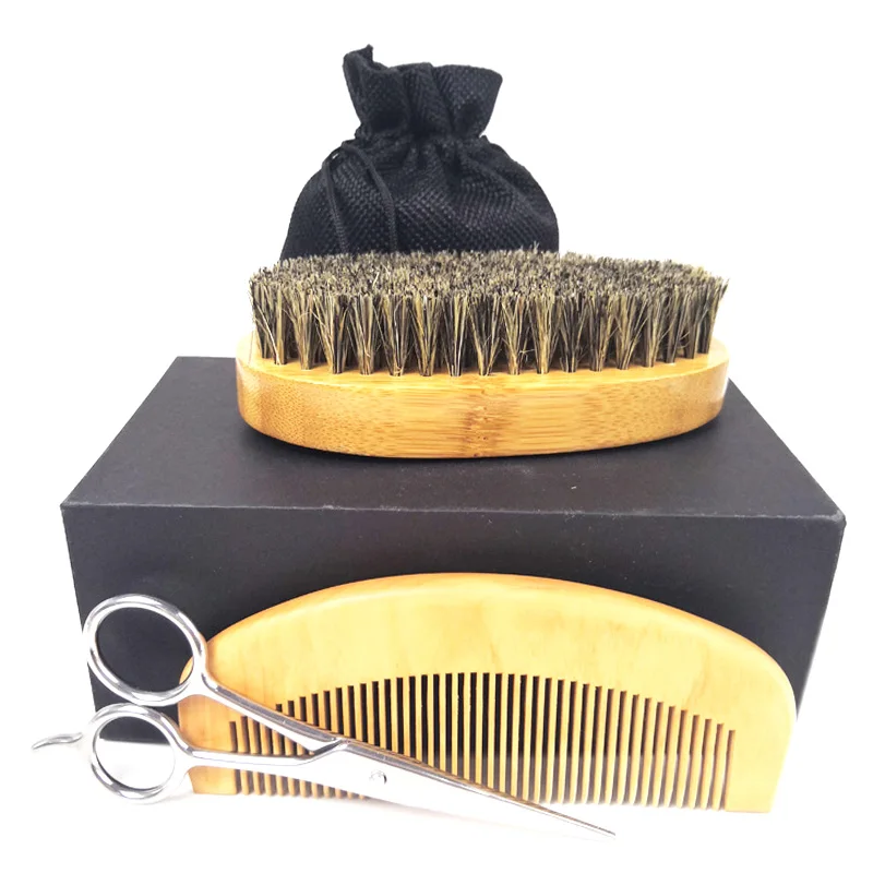 Buy Wood Beard Brush Comb Shaving Scissors Clean