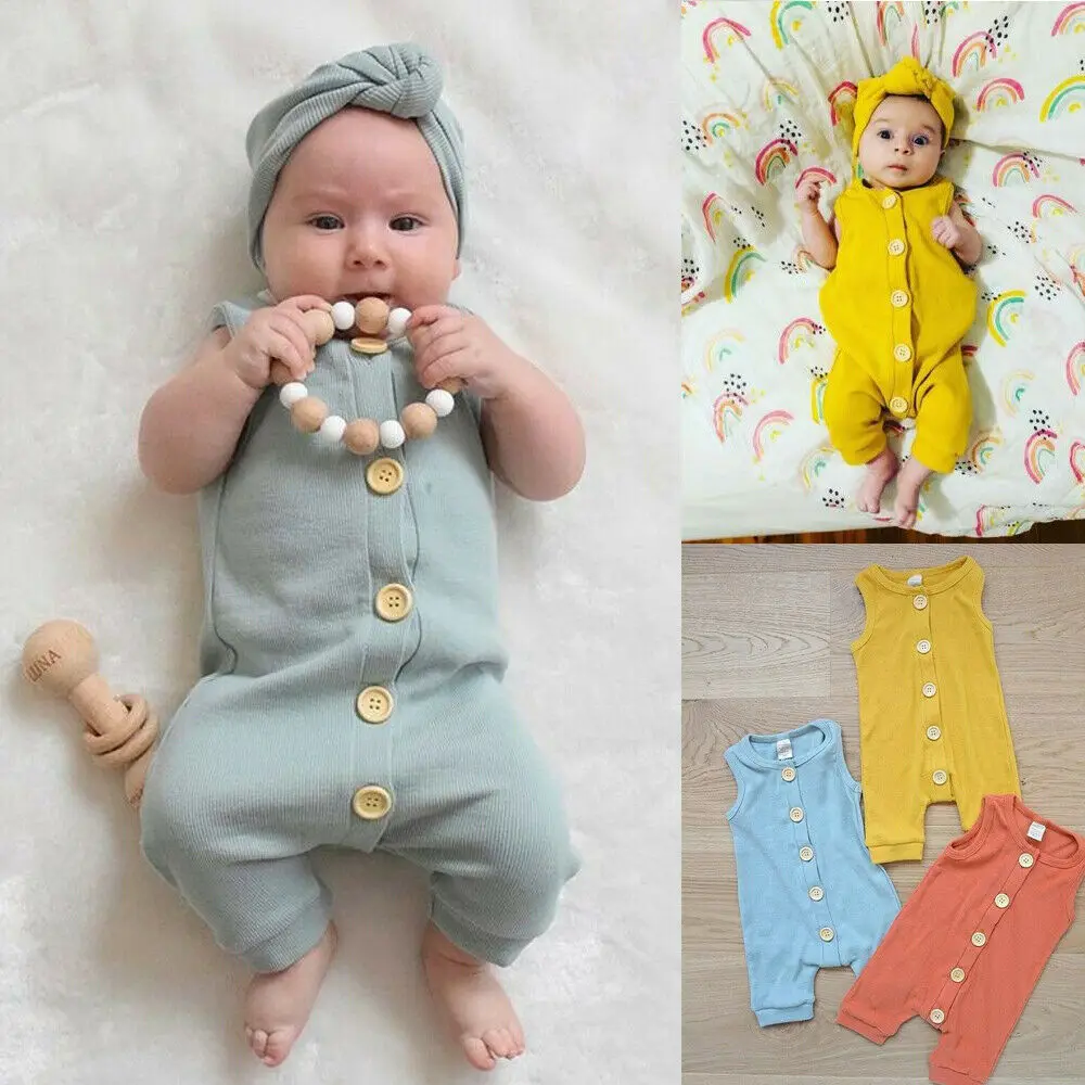

Cute Newborn Baby Boys Girls Romper Jumpsuit Outfits Clothes Summer Sleeveless Knitted Casual Baby Clothing0-18M