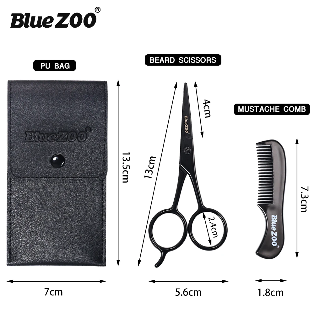 Синий зоопарк, мужские ножницы для бороды и усов, расческа, набор для бровей, волос в носу, ножницы для стрижки, набор для стрижки, с полиуретановой сумкой для хранения