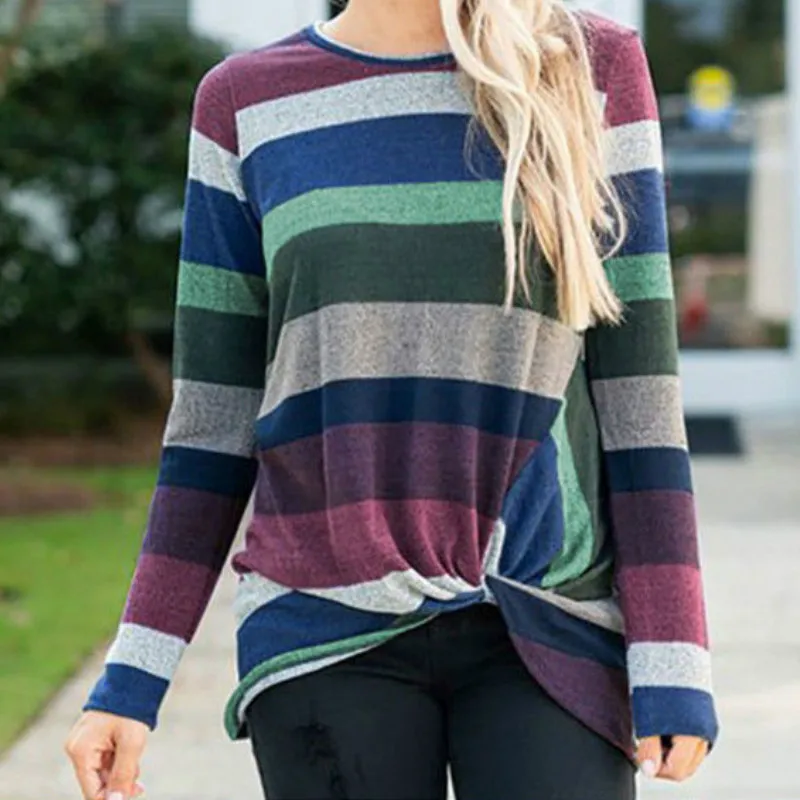 

Women Long Sleeve T-Shirt Autumn Casual Shirt Striped Female T Shirts Women Feminina Clothes