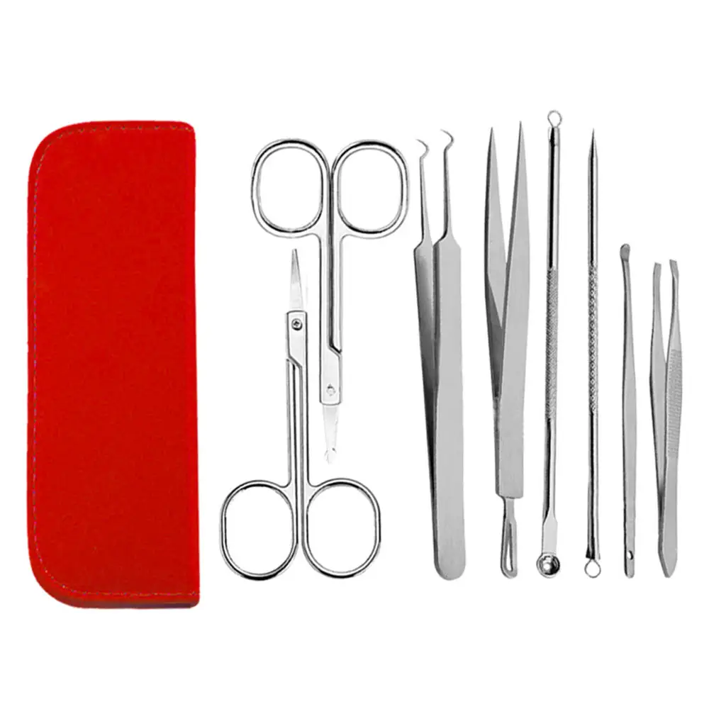 

8 pcs Multifunctional Stainless Steel Blackhead Pimple Extractor Acne Comedone Removal Tool Trimmer Tool Acne Needle Set