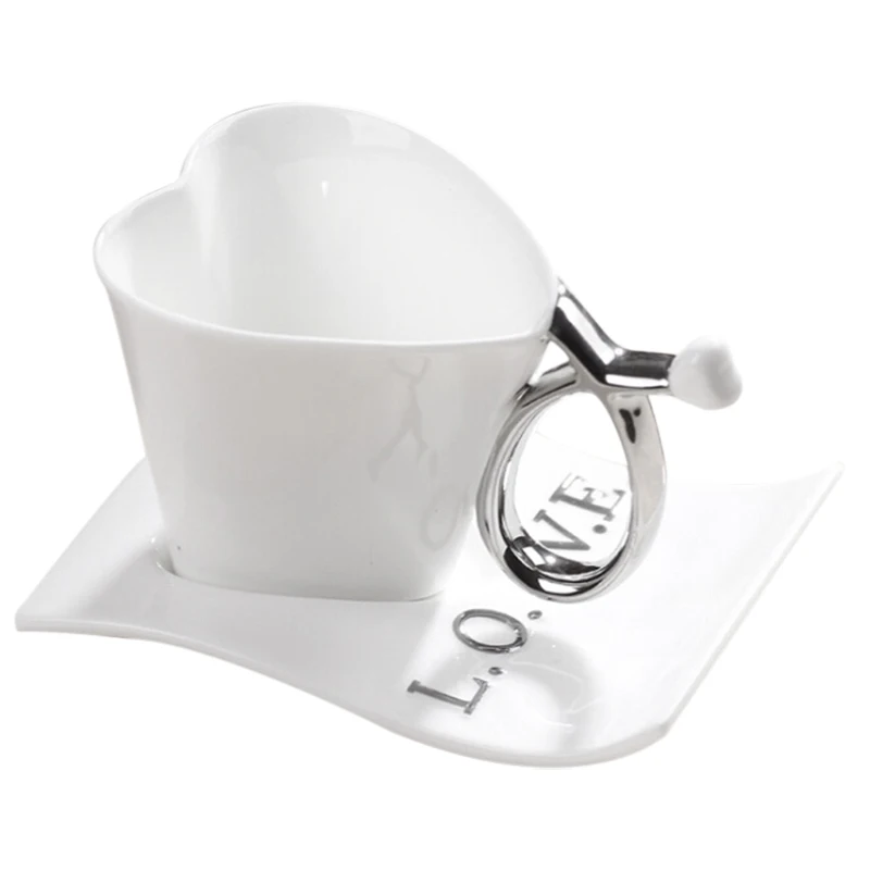 200ML Creative Love Heart-shaped Ceramic cups white & Silver 200ML Creative Love Heart-shaped Ceramic cups white & Silver