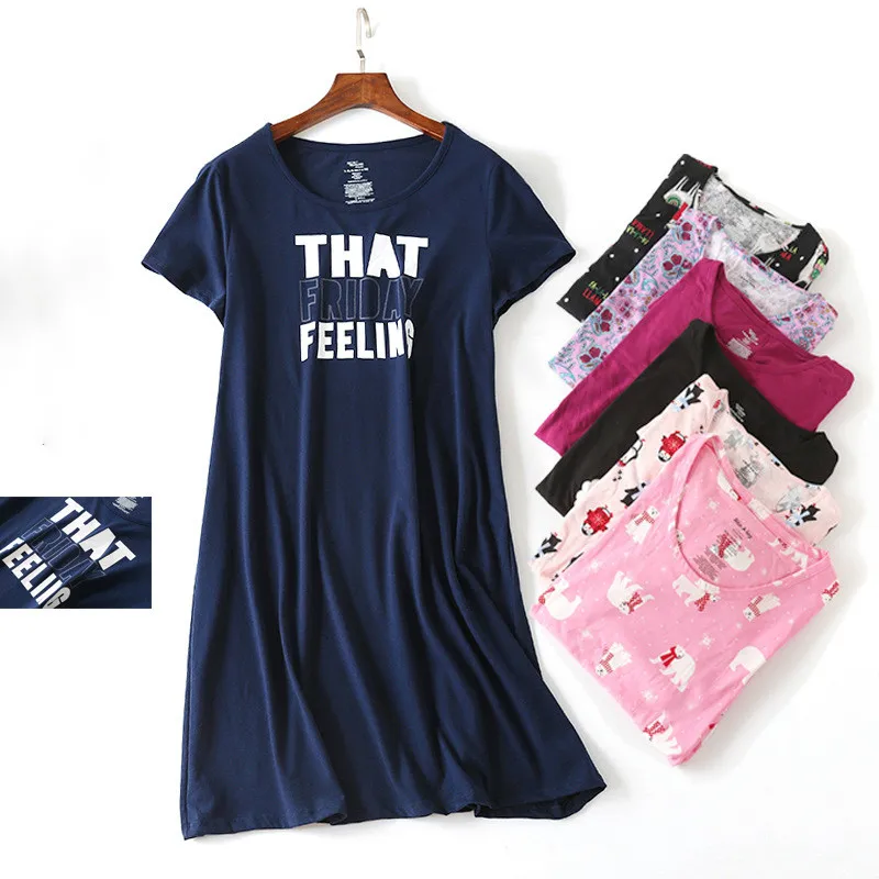 

Woman Cartoon Nightgowns Cute Nightdress Sexy Sleepwear Short Sleeve Pyjamas Summer Homewear Casual Night Gown Plus Size Nighty