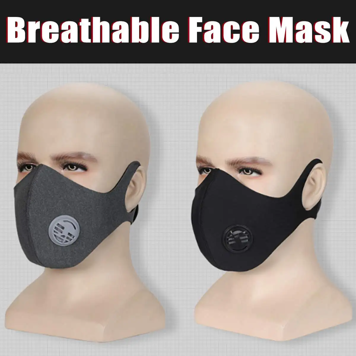 

Black/ Grey Workout Fitness Mask Respirator Mask Dust Proof With Filtered Activated Carbon Biking Free Size PM2.5