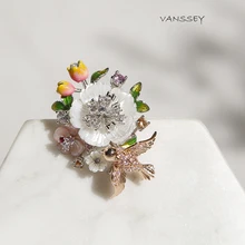 Vanssey, модное ювелирное изделие, цветок, птица, натуральный перламутр, раковина, эмаль, кубический циркон, брошь на булавке, аксессуары для женщин, новинка