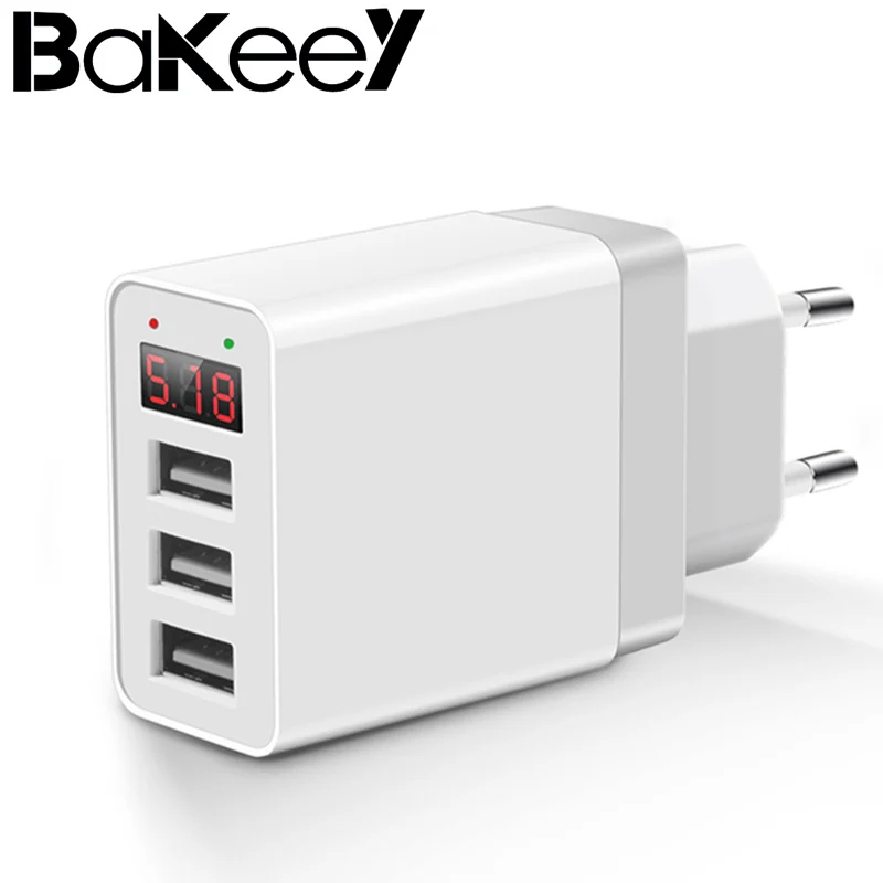 

Bakeey 5V 2.4A LED Display Charging adaptor 3 Ports EU Plug Fast Travel Wall Charger Portable for Samsung S9 S8 Xiaomi Mix3 mi8