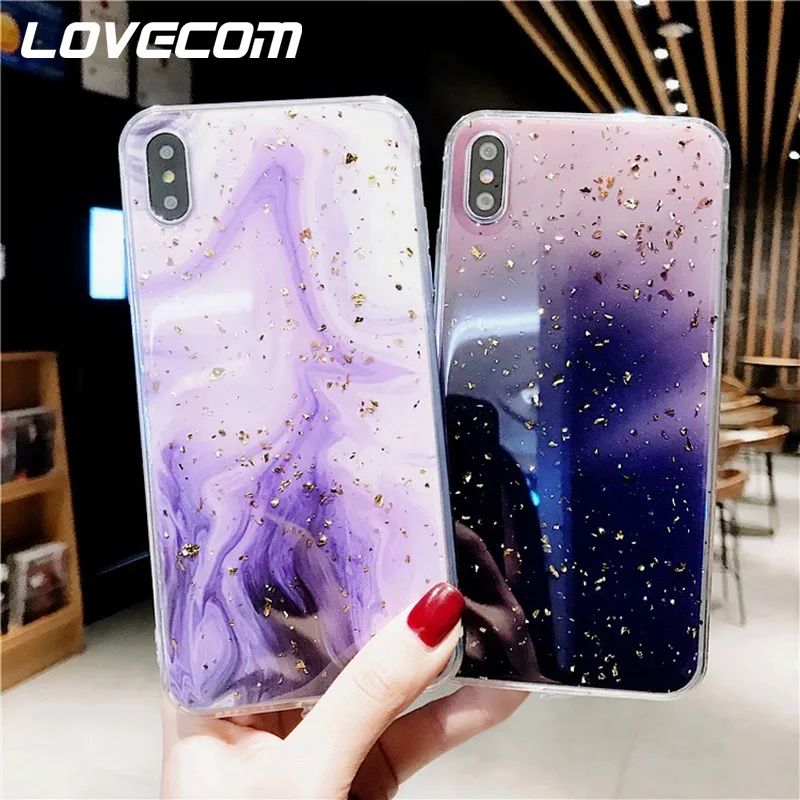 

LOVECOM Luxury Purple Marble Case For iPhone X XS Max XR 6 6S 7 8 Plus New Full Body Platinum Epoxy Soft Phone Back Cover Gift