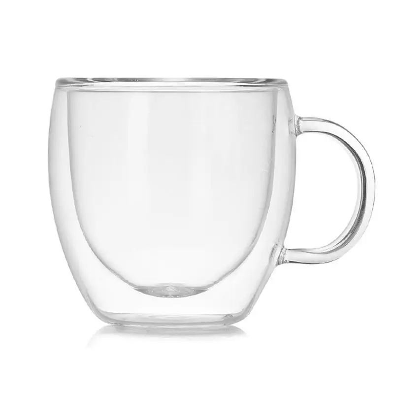 

Double-layer Glass Heat Resistant With Handle Coffee Cup High Borosilicate Transparent Innovative Flower Receptacle Glass Cup