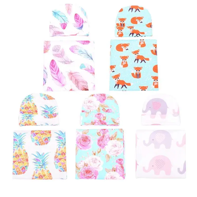 

2pcs/set Cute Newborn Baby Floral Print Casual Swaddle Blanket Headband