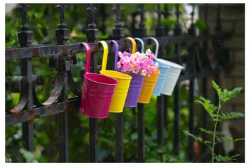 

High Quality 10 Colors Hanging Flower Pot Hook Wall Pots Iron Flower Holder Balcony Garden Planter Home Decor Plant Pots