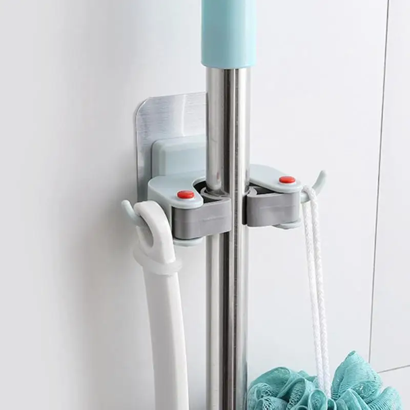 Kitchen Sticky Wall Mop Broom Storage Holder Rack Home Toilet Broom