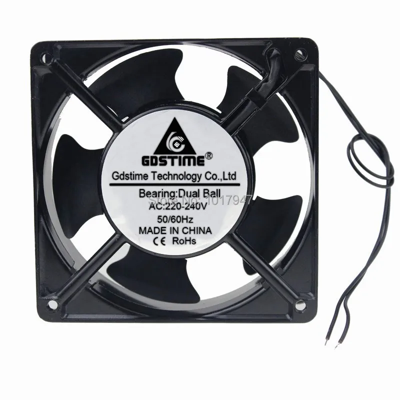 

1Pcs Gdstime 2Wire 220V 240V 120mm x 38mm 12mm Dual Ball Metal Industrial Fan Ventilator
