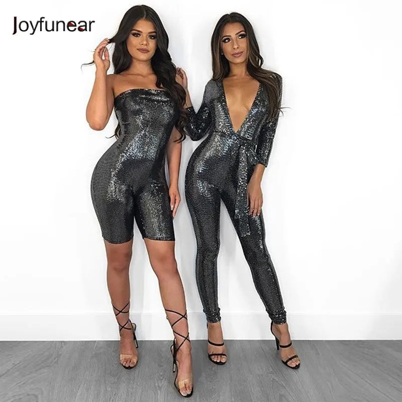 Joyfunear женские комбинезоны 2018 сексуальный комбинезон с блестками открытой спиной
