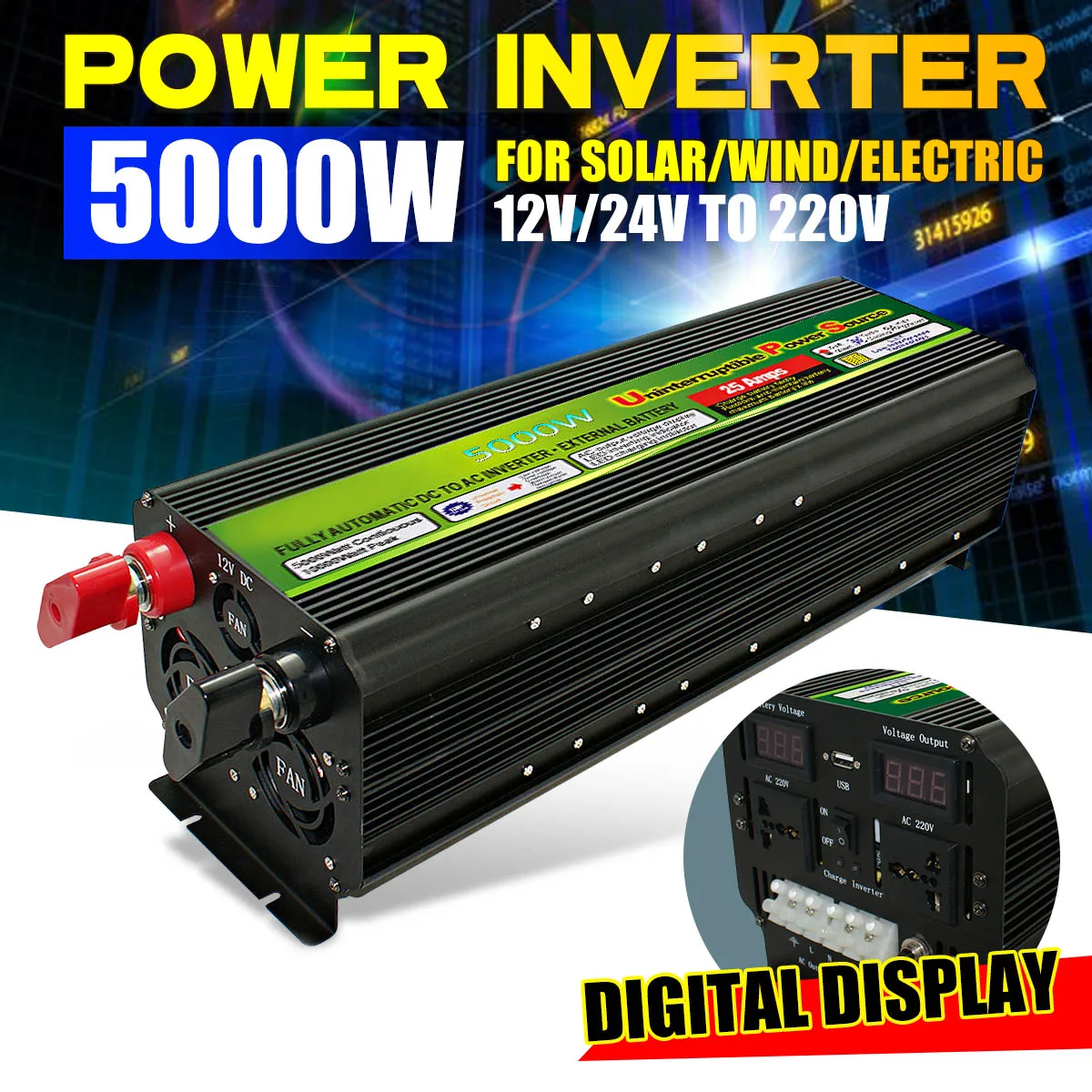 5000Watt 10000W(Peak) 12/24V To 220V 60Hz UPS Power Inverter Solar/Wind