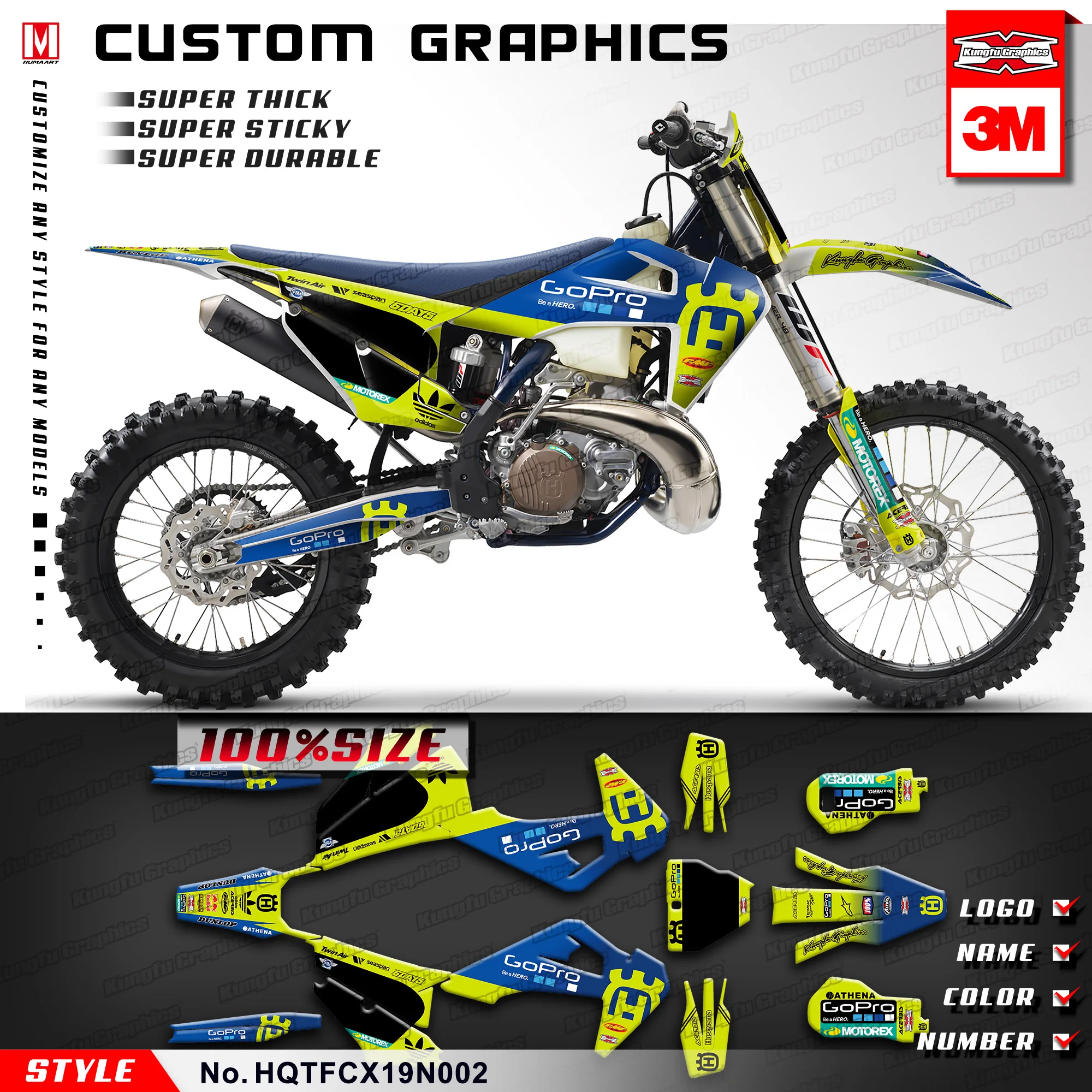 

KUNGFU GRAPHICS Motocross Stickers Kit Custom Decals for Husqvarna TC FC TX FX 125 250 300 350 450 2019 (Style no. HQTFCX19N002)