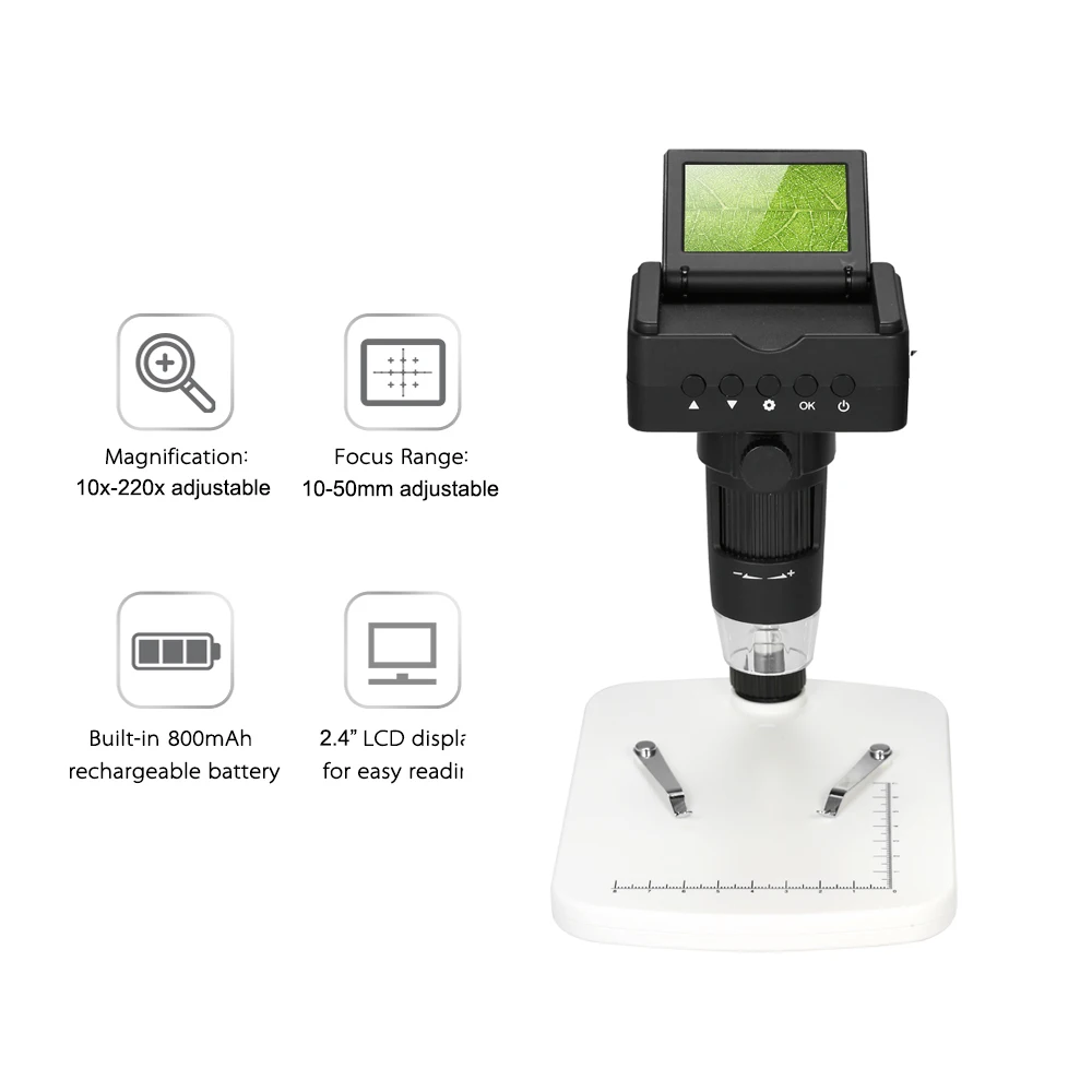 Цифровой микроскоп 10X 220X ЖК дисплей 2 4 дюйма 1080P HDMI/AV/USB светодиодная