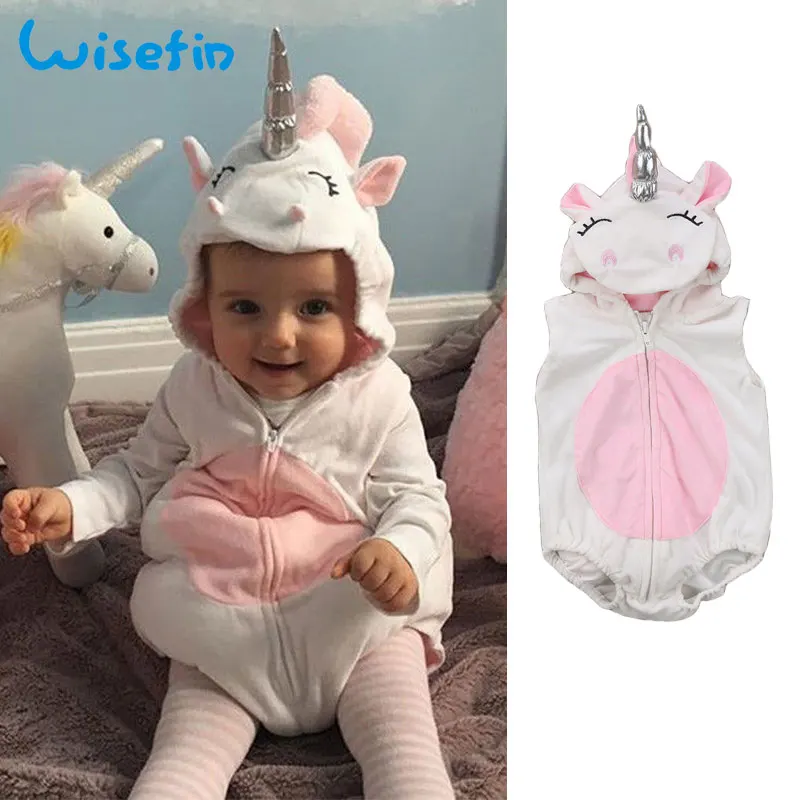 

Wisefin Newborn Baby Girl Bodysuit Unicorn Infant Bodysuit For Girl Sleeveless Winter Autumn Zipper Newborn Girl Body Jumpsuit