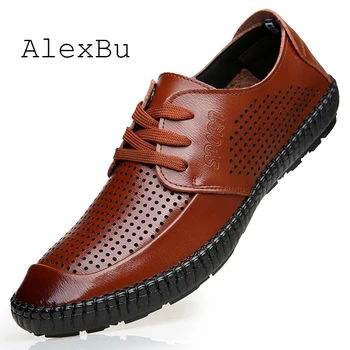 

AlexBu New Man Genuine Leather Shoes Hollow Out Breathable Footwear Man Office Dress Shoes Italy Classice Men's Shoes Brand