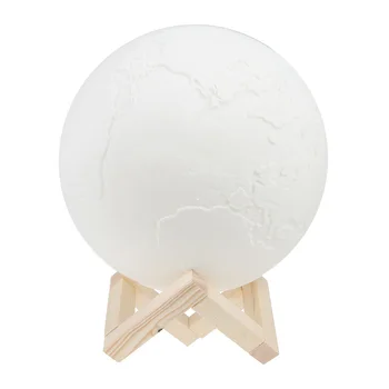 

3D Light Print Led Earth Lamp 2 Color Change Night Light Touch Switch with Magnetic Support Wood bracket Rechargeable Usb