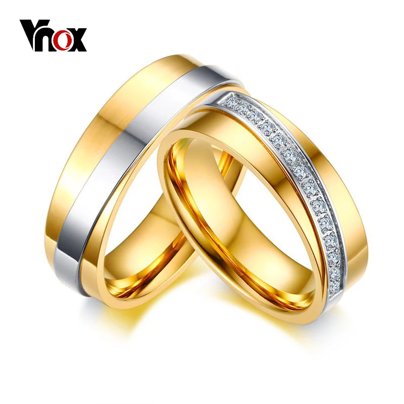 

Vnox Elegant Wedding Rings for Women Men Fashion Gold-Color CZ Stones Alliance Promise Band Finger Ring Bijoux