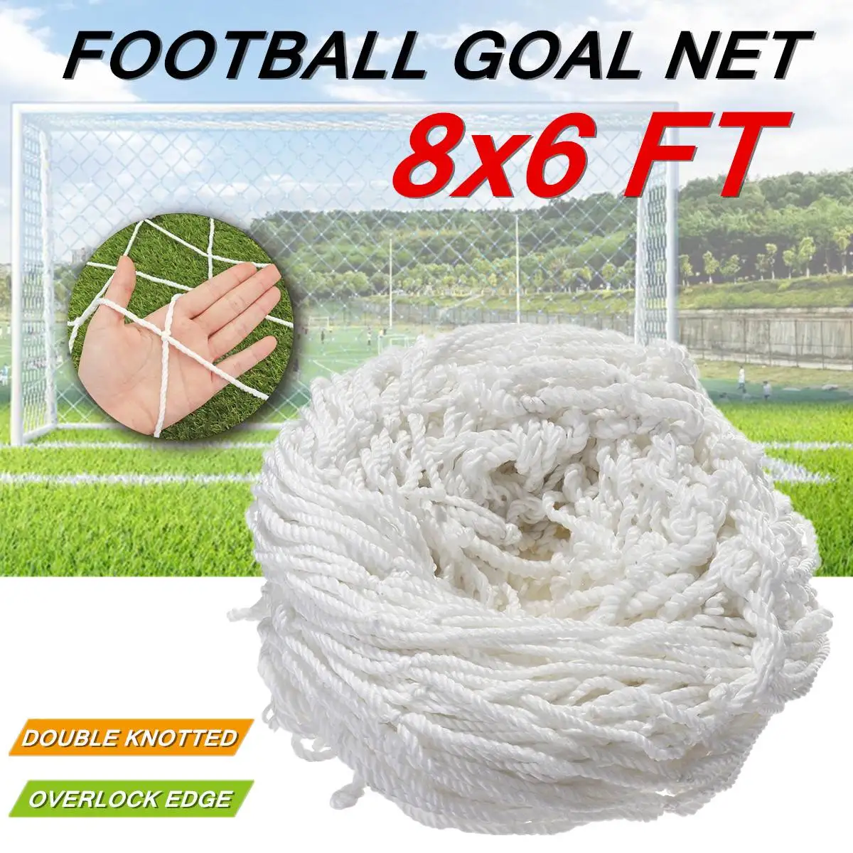 

8x6FT Full Size Football Soccer Goal Post Net For Outdoor Sports Training Match White Flexible Polypropylene Overlock-Edge Light