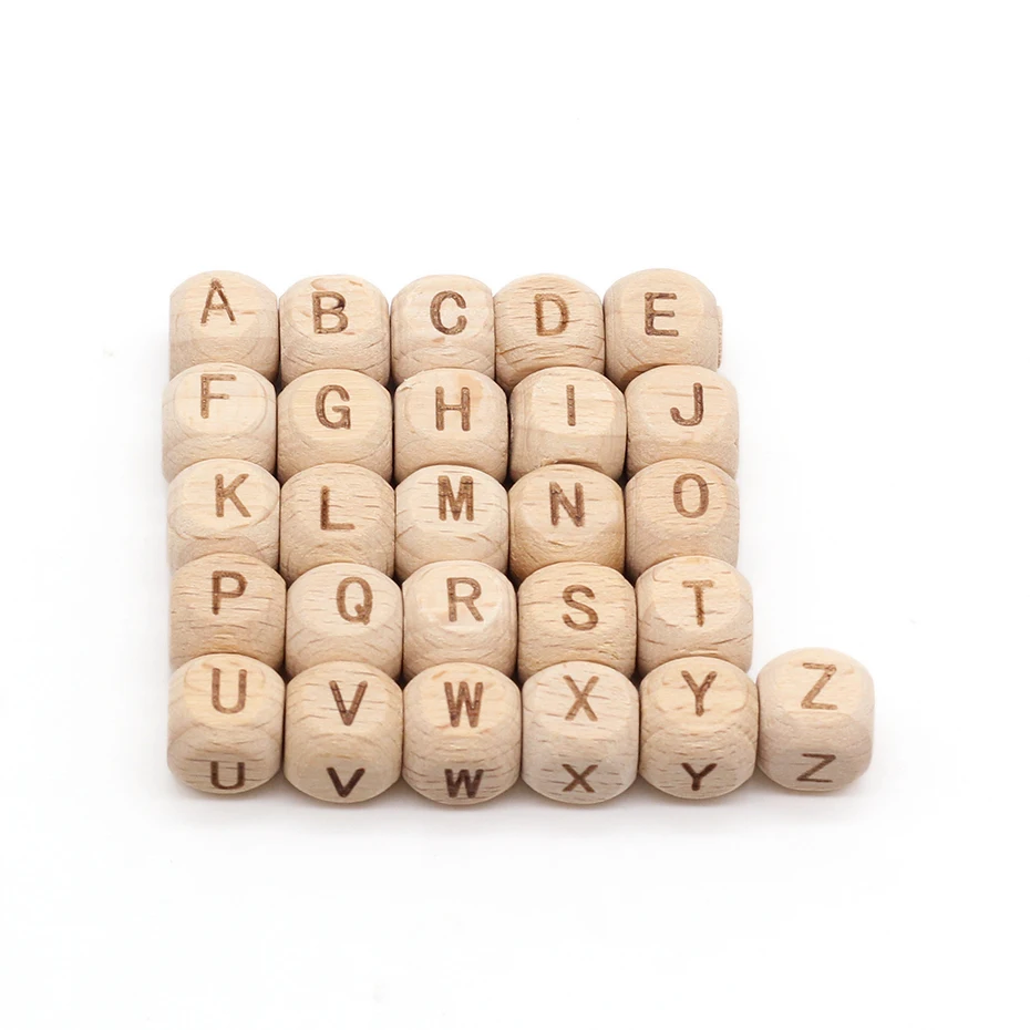 

26Pcs Square Alphabet Beads Natural Beech Wooden Letter Beads For Jewelry Toys Making DIY Accessories Baby Necklace 7MM
