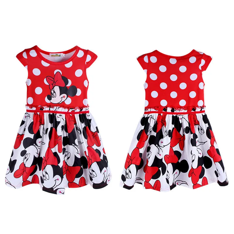 Girls Dress Summer Girls Cotton Round Neck Sleeveless Big Dot Cartoon Short-sleeved Pure Cotton Dress 